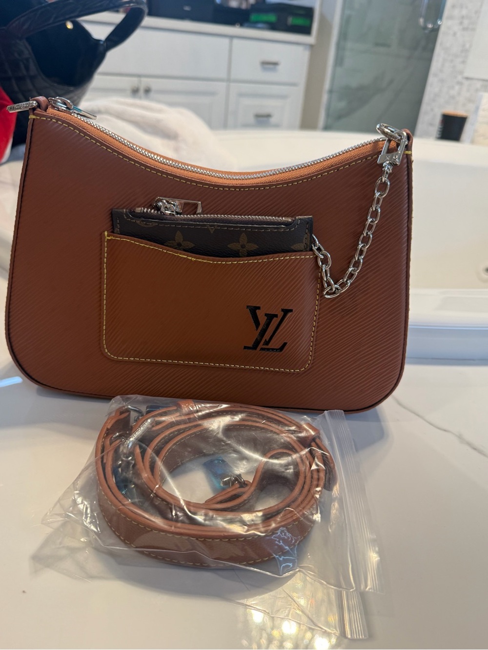 LV Brown Epi Leather Shoulder Bag with Chain